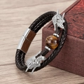 Detail of dragon head leather bracelet with tiger eye stone on jewelry box - Silver-Yellow Tiger Eye (Silver-G)