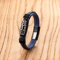 Men's blue braided leather bracelet with nine-eyed dZi bead and black magnetic clasp - Blue Rope Black Accessories