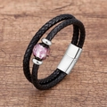 Dettaglio del bracciale in pelle intrecciata a doppio strato con perla in marmo viola - Argento-Rosa Viola Vetro (D)