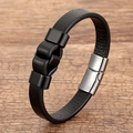 Bracelet minimaliste pour homme en cuir noir avec fermoir magnétique en argent - Style 2 (Style-2)