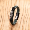 Handmade green braided leather bracelet with Tibetan nine-eye bead and magnetic clasp - Green Rope Black Accessories
