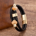Dettaglio di un bracciale in pelle intrecciata nera con chiusura magnetica dorata - Oro Con Agata Arancione (Gold-6)