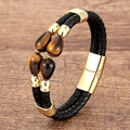 Classic braided leather bracelet with tiger eye stones and golden stainless steel clasp - Classic Brown Tiger Eye Style