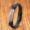 Braided black leather bracelet with light purple spotted stone and metal clasp - Indian Agate C