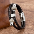 Dettaglio macro del bracciale in pelle intrecciata a due strati con pietre e chiusura magnetica - Argento Con Pietra Labradorite (Silver-1)