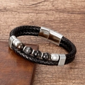Bracelet pour homme en cuir tressé noir double couche avec fermoir magnétique argenté - Fermoir Argenté-Œil de Tigre Bleu
