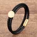 Dettaglio del bracciale a doppio strato in pelle intrecciata nera con chiusura dorata - Stile Cerchio Oro Opaco (Stile-10)
