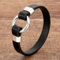 Minimalistisches Herren-Lederarmband in Schwarz mit poliertem silbernem Rundverschluss - Weiß