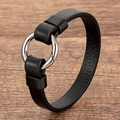 Minimalistisches schwarzes geflochtenes Lederarmband mit polierter silberner Metallschnalle - Schwarz