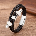 Dettaglio del bracciale multistrato in pelle nera intrecciata con chiusura magnetica argento - Argento Con Pietra Bianca (Silver-11)