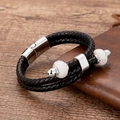 Dettaglio del bracciale in pelle intrecciata nera a doppio strato con chiusura magnetica - Argento Con Stile Marmo Bianco (Silver-13)