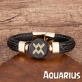 Wassermann Lederarmband in Schwarz mit goldenem Magnetverschluss und Sternzeichen-Anhänger - Wassermann
