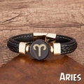 Aries Sternzeichen Lederarmband mit schwarzer Kordel und goldenem Sternbild-Anhänger - Widder