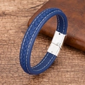Bracelet minimaliste en cuir tressé bleu pour homme avec fermoir magnétique et couture blanche - Bleu