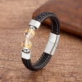 Bracelet tressé en cuir pour homme avec perles noires et fermoir magnétique en métal - Verre Mantra (Boucle Argentée)