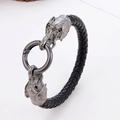 Men's vintage black woven leather bracelet featuring retro silver elephant head charms - Elephant Head Ring Clasp (Style-4)