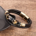 Men's leather braided bracelet with tiger eye stones and gold magnetic clasp - Gold-A