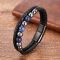 Herren Lederarmband geflochten mit Lapislazuli-Perlen und Magnetverschluss aus Stahl - Lapislazuli Stil