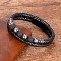 Doppellagiges geflochtenes Lederarmband für Herren mit Lavastein und Edelstahl-Magnetverschluss - Lavastein Stil