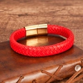Bracciale minimalista in pelle intrecciata rossa con chiusura magnetica dorata su taccuino - Rosso Brillante (Chiusura Dorata)