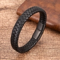 Bracciale classico in pelle intrecciata da uomo con chiusura in acciaio inox nero - Nero (Fibbia nera)