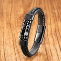 Men's black braided leather bracelet with black magnetic clasp and agate beads - Black Agate - Black Clasp