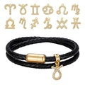 Dubbel gevlochten zwarte leren armband met magnetische gouden sluiting en sterrenbeeld - Ram