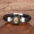 Punk skull bracelet with braided leather, gold skull pendant and sparkling crystals - Silver Style 1