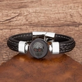 Close-up of leather punk bracelet with skull head ornament and sparkling crystals - Silver Style 2