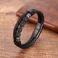 Dettaglio bracciale doppio in pelle intrecciata con pietre laviche e chiusura magnetica - Stile perline in pietra lavica (Stile-11)