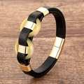 Vue détaillée du bracelet en cuir noir tressé avec pierres en résine et fermoir doré - Décoration en Pierre Jaune (Style-5)