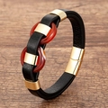 Classic braided leather bracelet with gold metal accents and natural agate stone beads - Red-Brown Stone Decoration (Style-3)