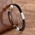 Men's braided leather bracelet with natural tiger eye stone and magnetic clasp - Silver-Tiger's Eye