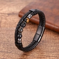 Gevlochten leren armband met tijgeroogstenen en een zwarte magnetische sluiting - Geel Tijgeroog Zwarte Agaat Stijl (款式-3)