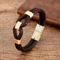 Detail showing deep brown braided leather strap with polished gold magnetic metal clasp - Dark Brown Style (Style-8)
