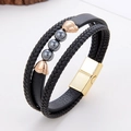 Multilayer braided leather men's bracelet with hematite beads and gold magnetic buckle - Hematite Style