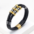 Pulsera para hombre en cuero negro trenzado con detalles dorados y gris plomo y cierre magnético - Detalles Dorado Y Negro Grisáceo (Style-1)