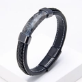 Detail of men's leather braided bracelet with natural stone and black magnetic clasp - 23CM / Grey Labradorite Style (Style-6)