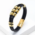 Pulsera para hombre de cuero trenzado negro con cuentas doradas y cierre magnético - Cuero Negro con Cuentas Doradas (Estilo-2)
