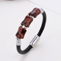 Detailansicht Vintage Lederarmband geflochten mit Tigerauge Steinen und Magnetverschluss - Rotbrauner Tonnenperlenstein - Silberner Magnetverschluss (Stil-9)