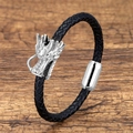 Ethnic style braided leather bracelet with silver dragon metal buckle in retro design - Silver Faucet (Style-2)
