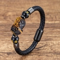Ethnic woven leather bracelet with tiger eye stone Pi Yao and magnetic clasp - Tiger's Eye Pattern Style (Style-2)
