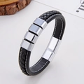 Pulsera clásica de cuero trenzado para hombre con detalles de acero y cierre magnético - Deslizador totalmente plateado (Estilo 4)