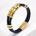 Zweilagiges schwarzes geflochtenes Lederarmband für Herren mit goldener Magnetschließe - Schwarzes Leder Mit Goldener Schließe (Stil-1)