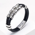 Zweilagiges schwarzes geflochtenes Lederarmband für Herren mit Edelstahl-Magnetverschluss - Schwarzes Leder Mit Silberner Schließe (Stil-4)