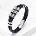 Pulsera para hombre de cuero trenzado negro de doble capa con cierre magnético de acero - Plateado (Estilo-2)