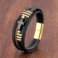 Détail du bracelet multicouche en cuir tressé avec fermoir magnétique doré et croix - Fermoir Doré-Croix Noire