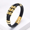 Pulsera trenzada de cuero negro con anillos metálicos dorados y cierre magnético - Dorado (Estilo-4)