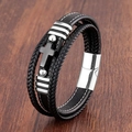 Détails d'un bracelet multicouche en cuir pour homme avec croix noire et fermoir magnétique - Fermoir Argenté-Croix Noire