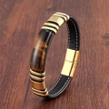 Geflochtenes Herrenarmband aus schwarzem Leder mit Tigerauge und goldenem Edelstahlverschluss - Schwarzes Leder Goldverschluss Tigerauge Stil (Stil-3)